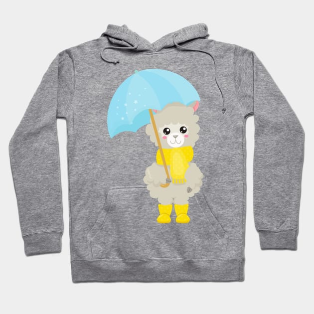 Cute Llama, Little Llama, Llama With Umbrella Hoodie by Jelena Dunčević